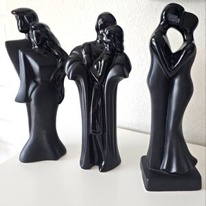 THREE CERAMIC FIGURINES OF LOVR- Matte Black w/some Satin Detailing